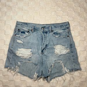 Light blue denim ripped jean shorts